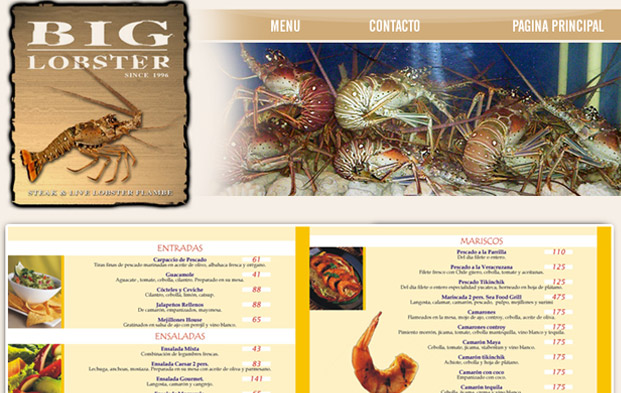 Diseño de pagina de Internet para restaurant Big Lobster en Playa del Carmen