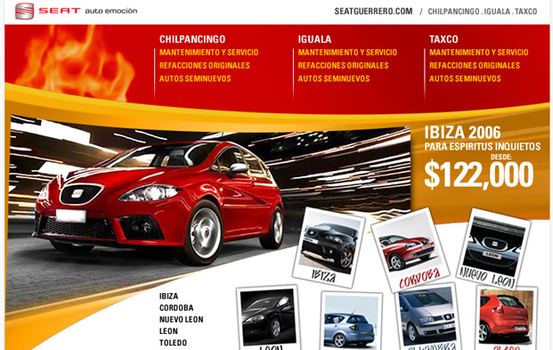 Diseño y hosting de pagina de Internet de Agencia de coches SEAT Guerrero