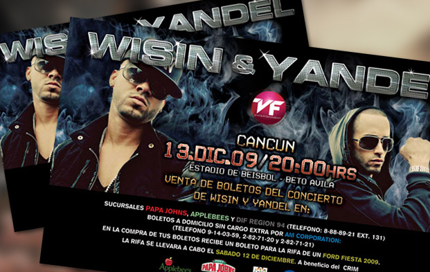 Diseño grafico de espectaculares para eventos de Wisin and Yandel en Cancun